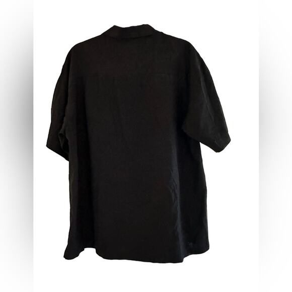 Paradise Blue Men's Black Button Front Silk Hawaiian Shirt, size L - Picture 4 of 4